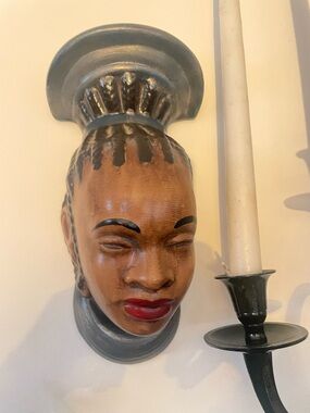 Enchanting Vintage African Princess Chalkware Wall Sculpture